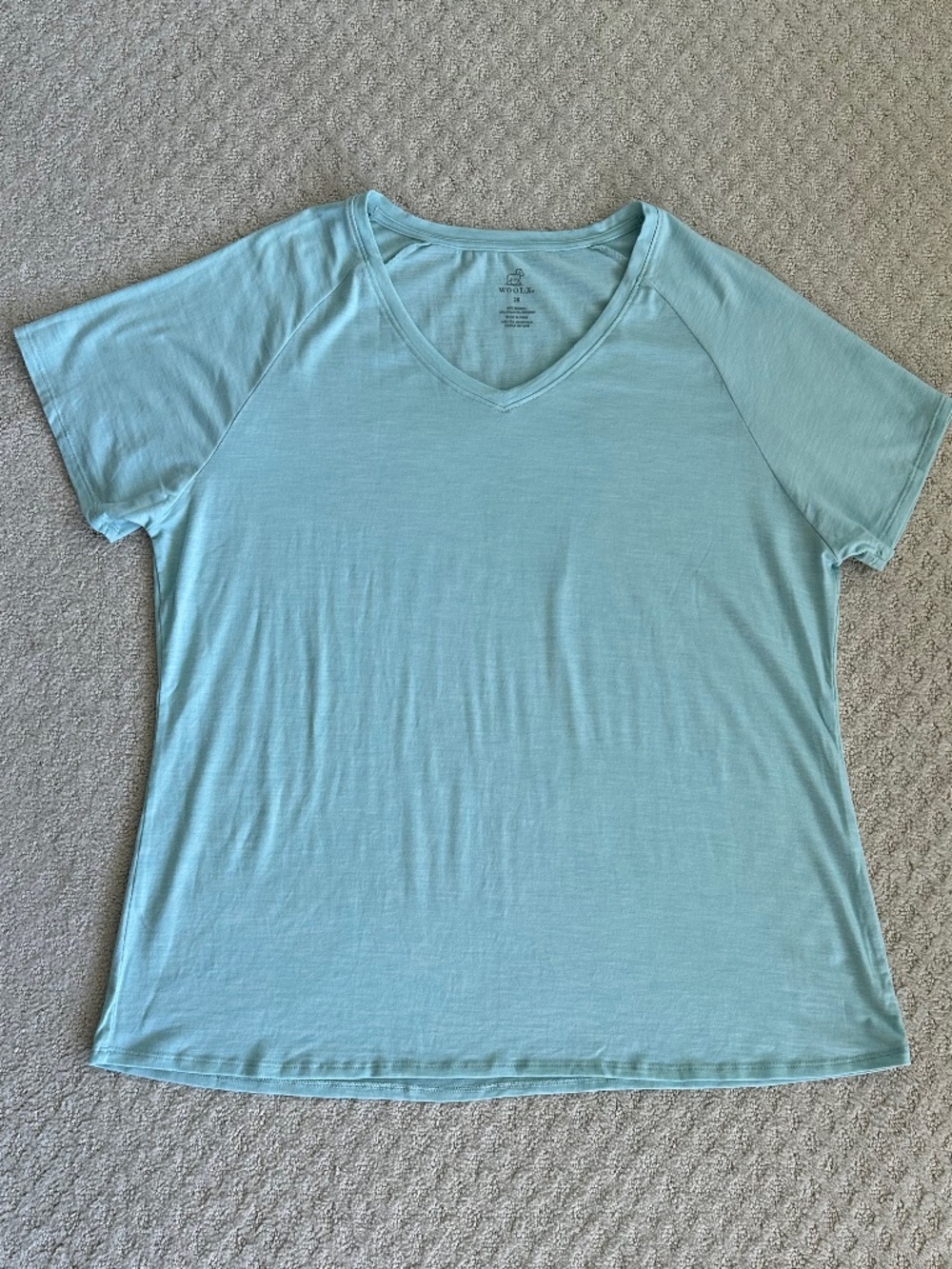Woolx Mia V-Neck Short Sleeve Tee Shirt Mint Green 2X Lightweight Merino Wool